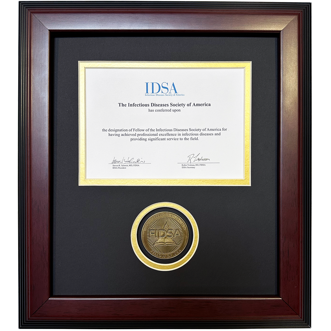 FIDSA Framed Certificate & Medallion